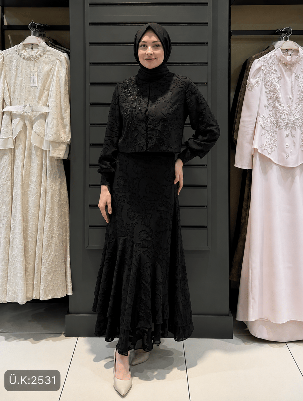 ÇİÇEK DETAY ETEK TAKIM CAMEL