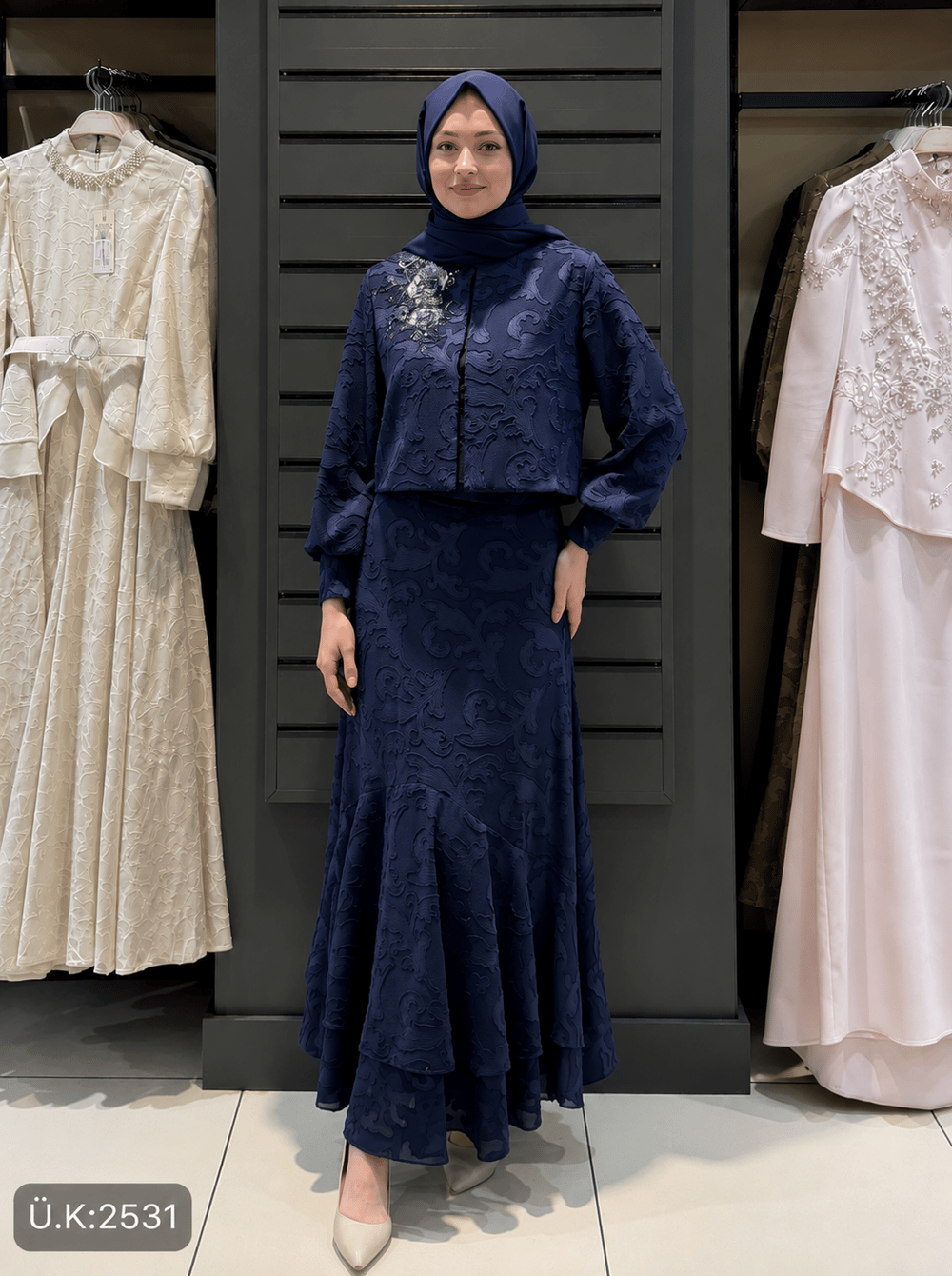 ÇİÇEK DETAY ETEK TAKIM CAMEL
