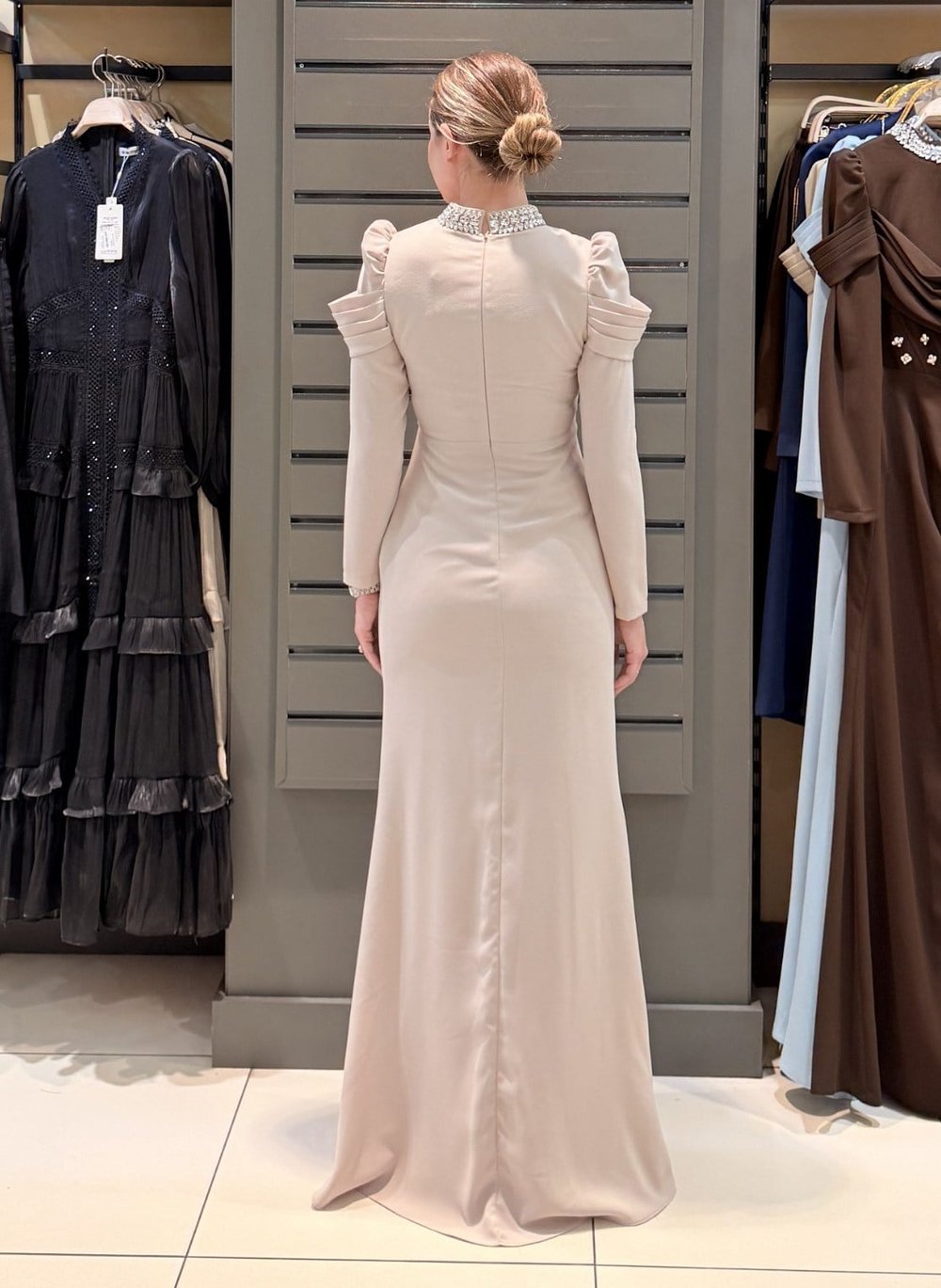 DRAPE DETAYLI ABİYE BEJ