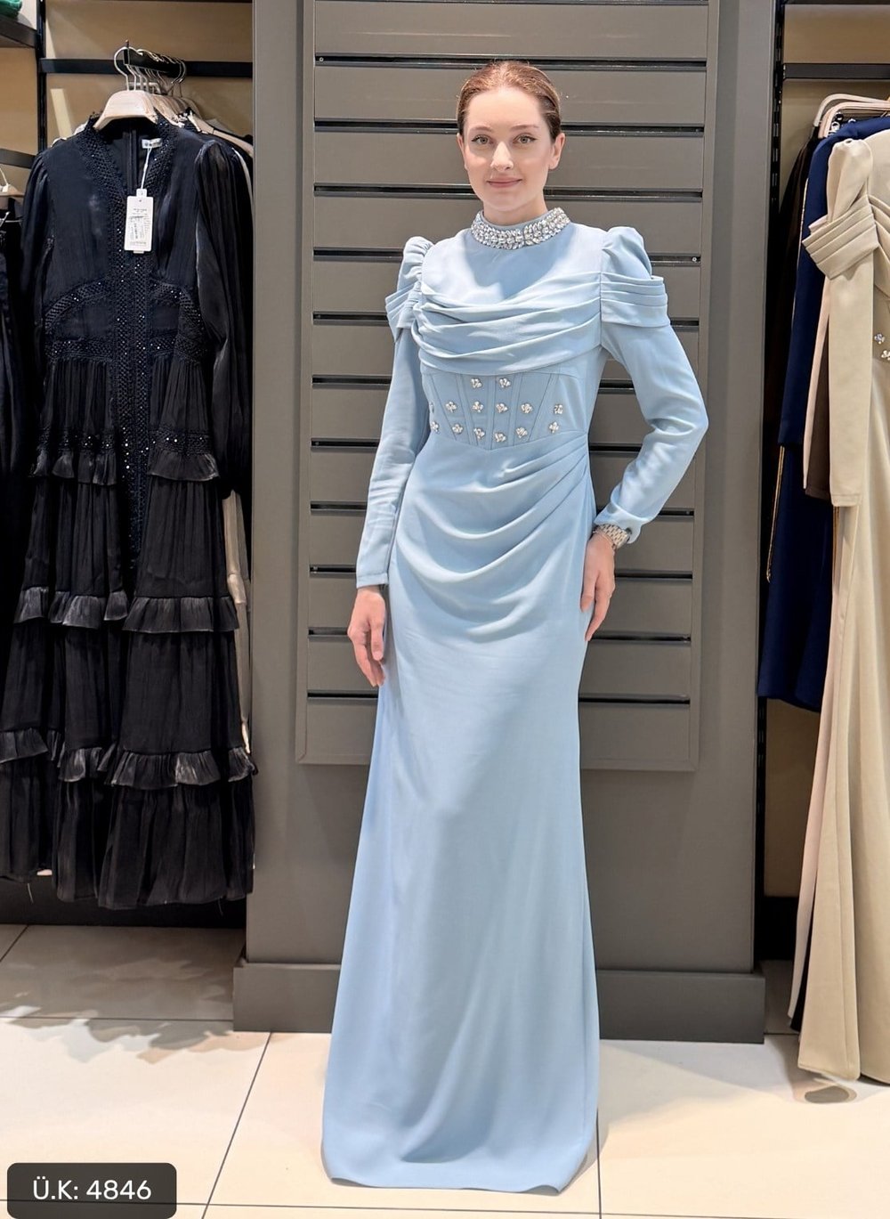 DRAPE DETAYLI ABİYE BEBE MAVİSİ