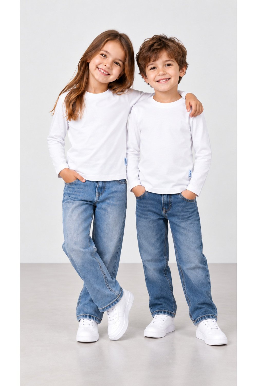 %100 Pamuk Unisex Çocuk Bisiklet Yaka Uzun Kollu Basic Badi 2-10 Yaş