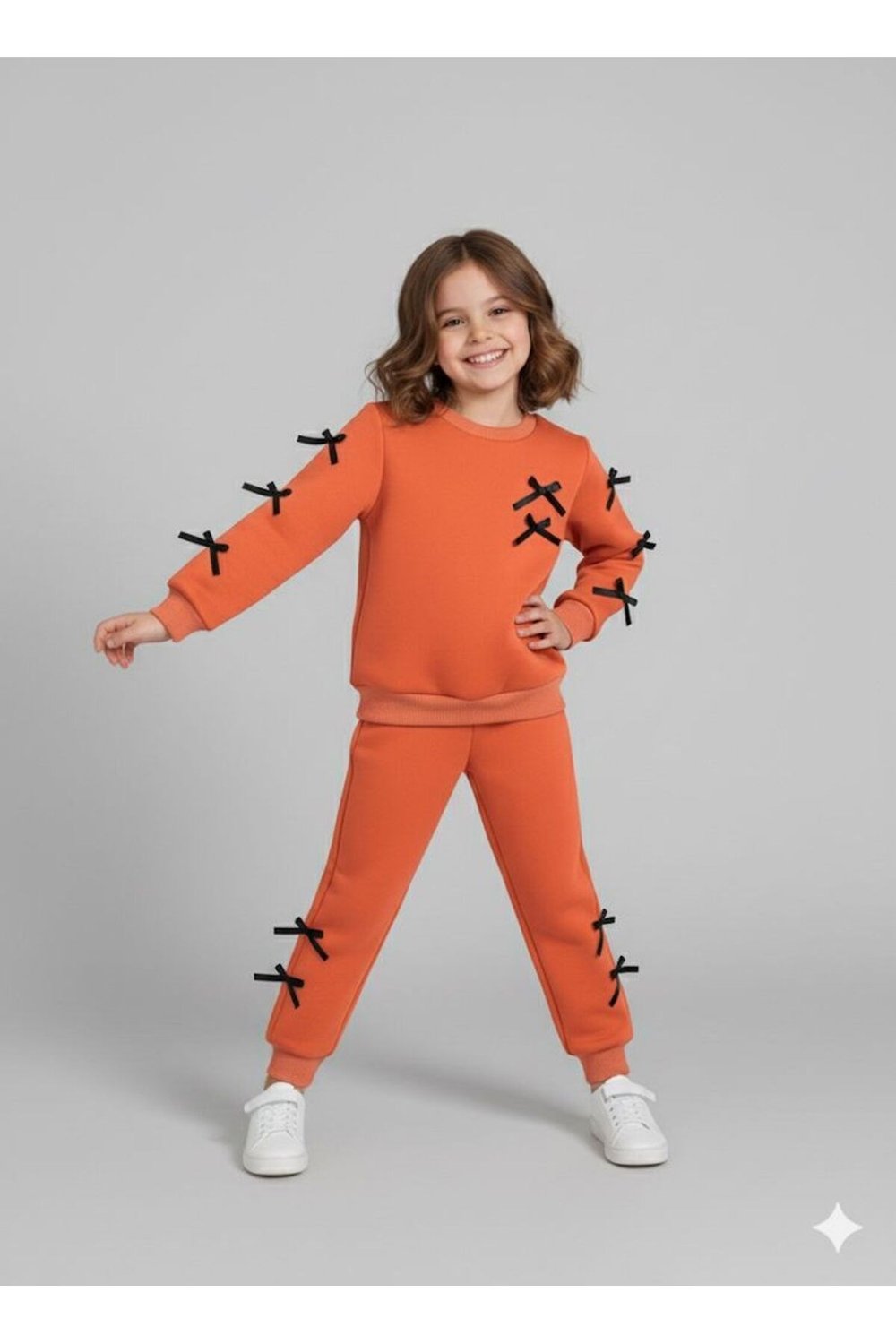 BABİTO BABY Kız Çocuk Sweatshirt -Pantolon Fiyonk Detaylı Eşofman Takımı Rahat Ve Şık