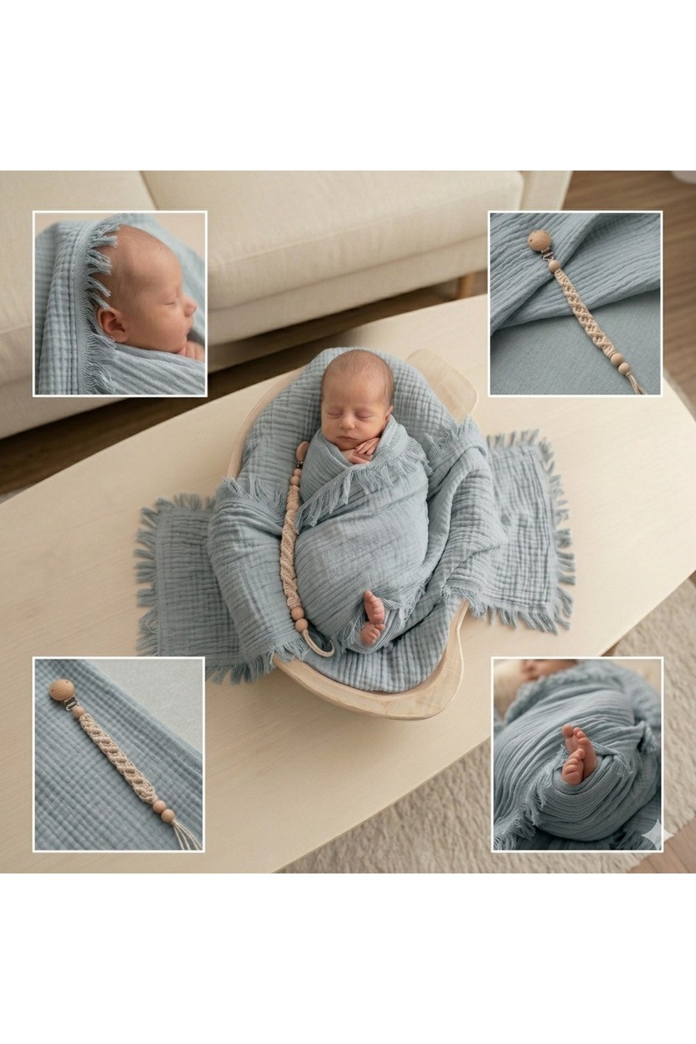 Bebek- Çocuk %100 Pamuk Yumuşak 4 Katlı Püsküllü Müslin Bebek Battaniye 100X120