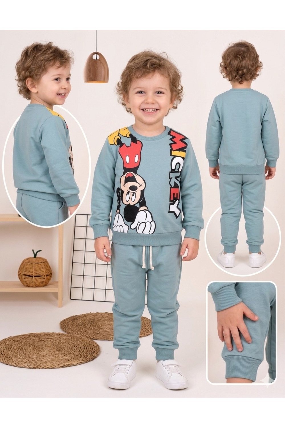 Erkek Çocuk Baskılı İki İplik Bisiklet Yaka 2li Sweatshirt Eşofman Takımı 2-5 Yaş