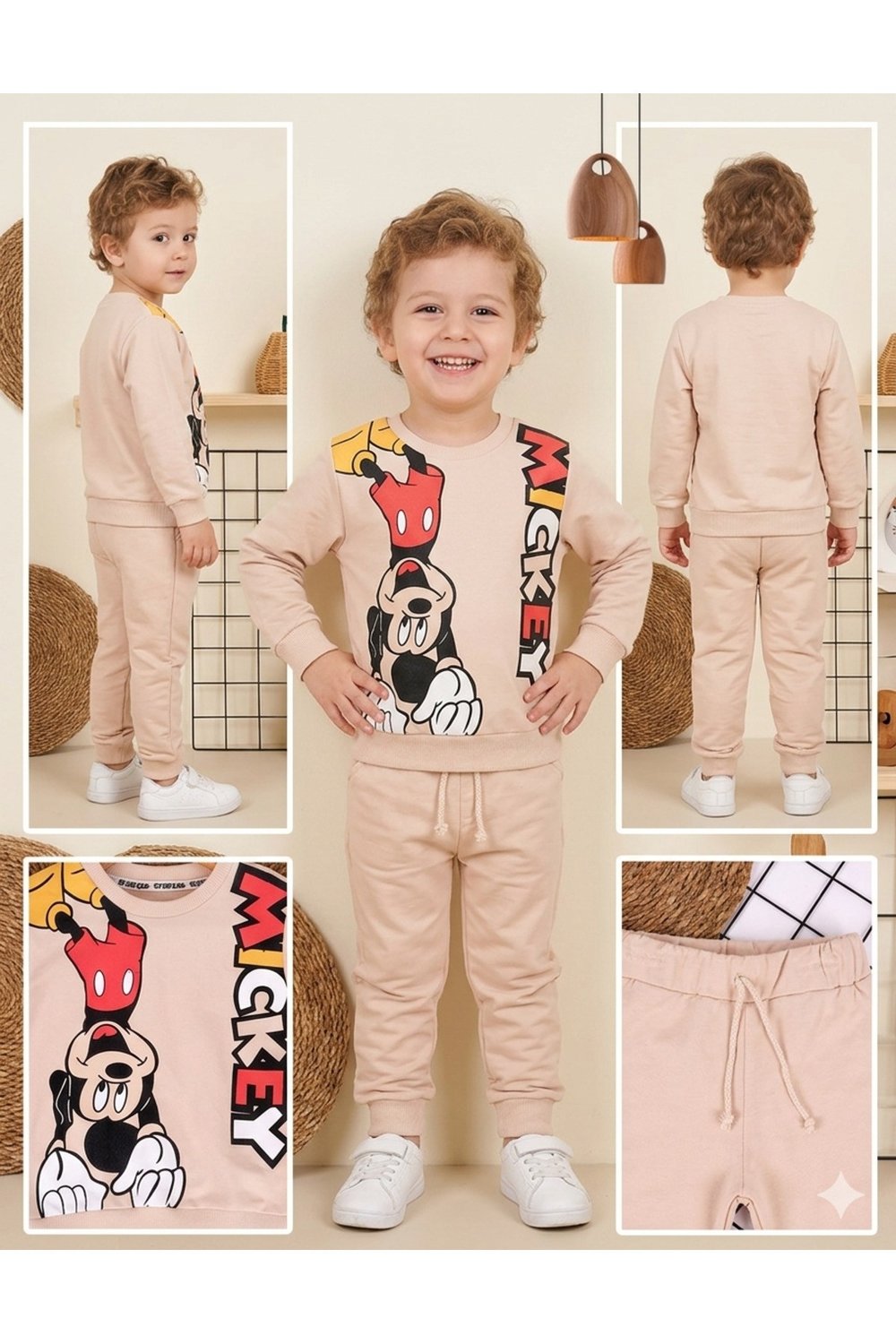 Erkek Çocuk Baskılı İki İplik Bisiklet Yaka 2li Sweatshirt Eşofman Takımı 2-5 Yaş