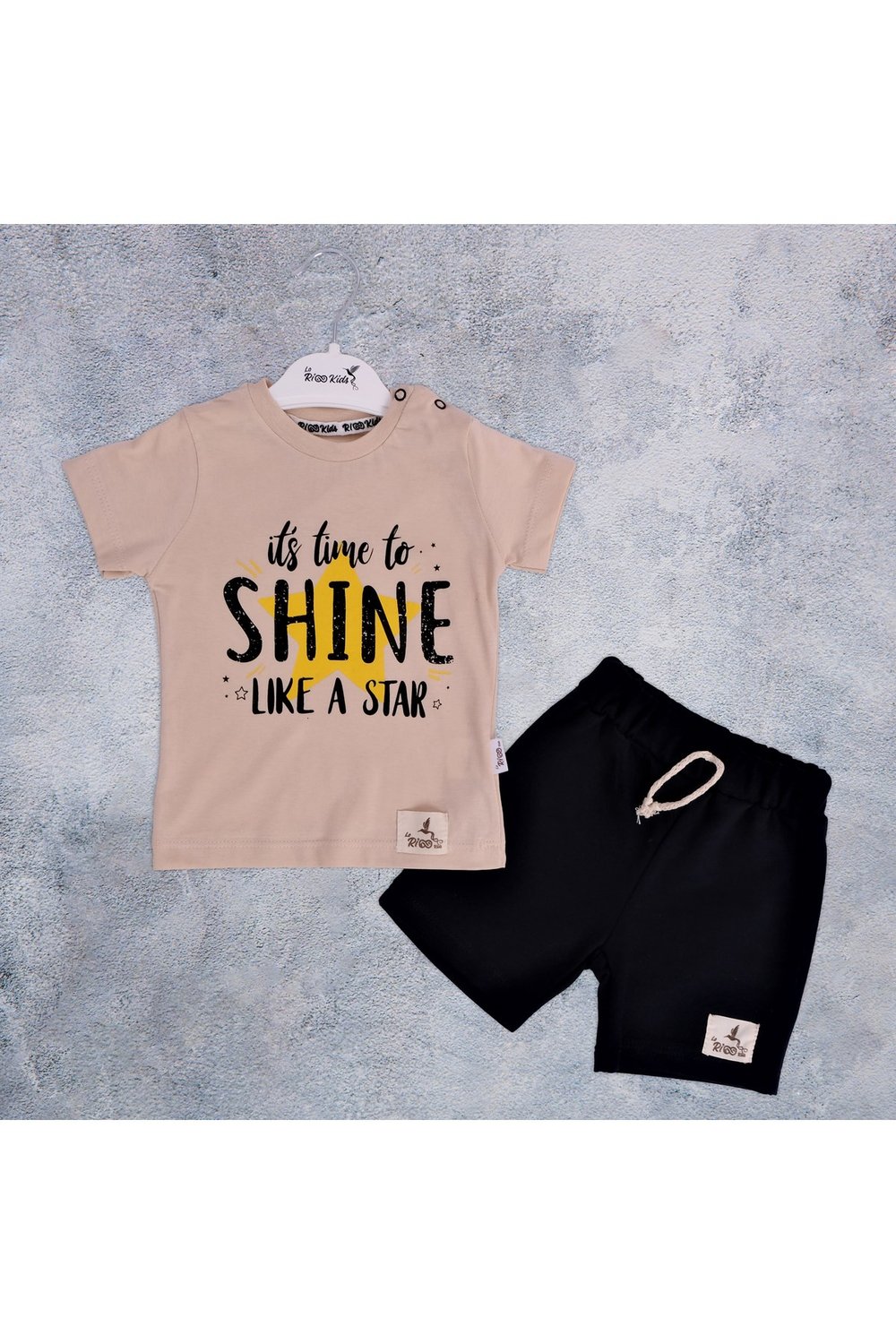 Lorio Compact süprem t-shirt yıldız baskı keten şort bebek