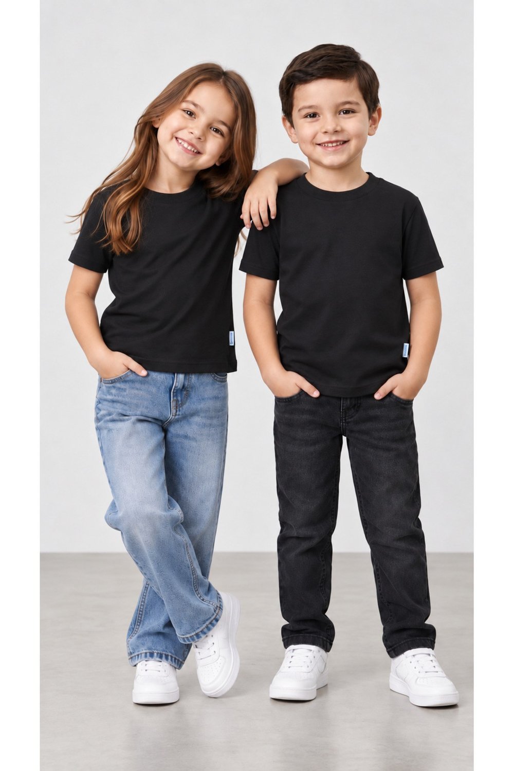 Unisex Kız Erkek Çocuk Düz Badi Kısa Kol Bisiklet Yaka Siyah Tişört 2-10 Yaş