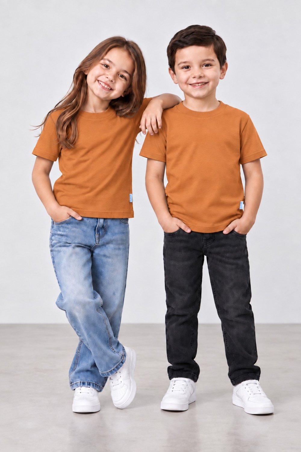 Unisex Kız Erkek Çocuk Düz Badi Kısa Kolu Bisiklet Yaka 2-10 Yaş