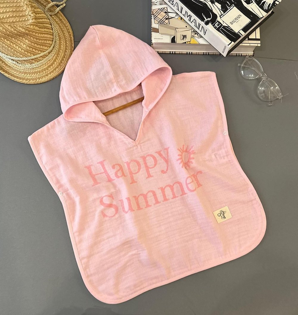 Unisex Kız-Erkek Çocuk Müslin kumaş Happy Baskılı Pareo