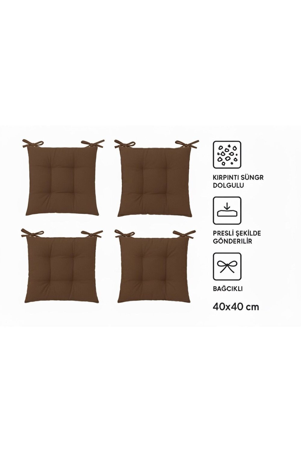 4 lü Kombin Pofidik Kare Sandalye Minderi 40 X 40 cm Kahverengi