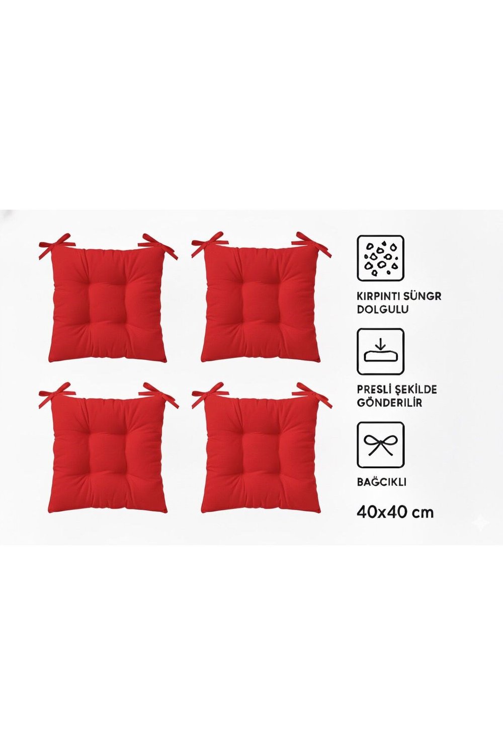 4'lü Kombin Pofidik Kare Sandalye Minderi 40 x 40 cm Kırmızı