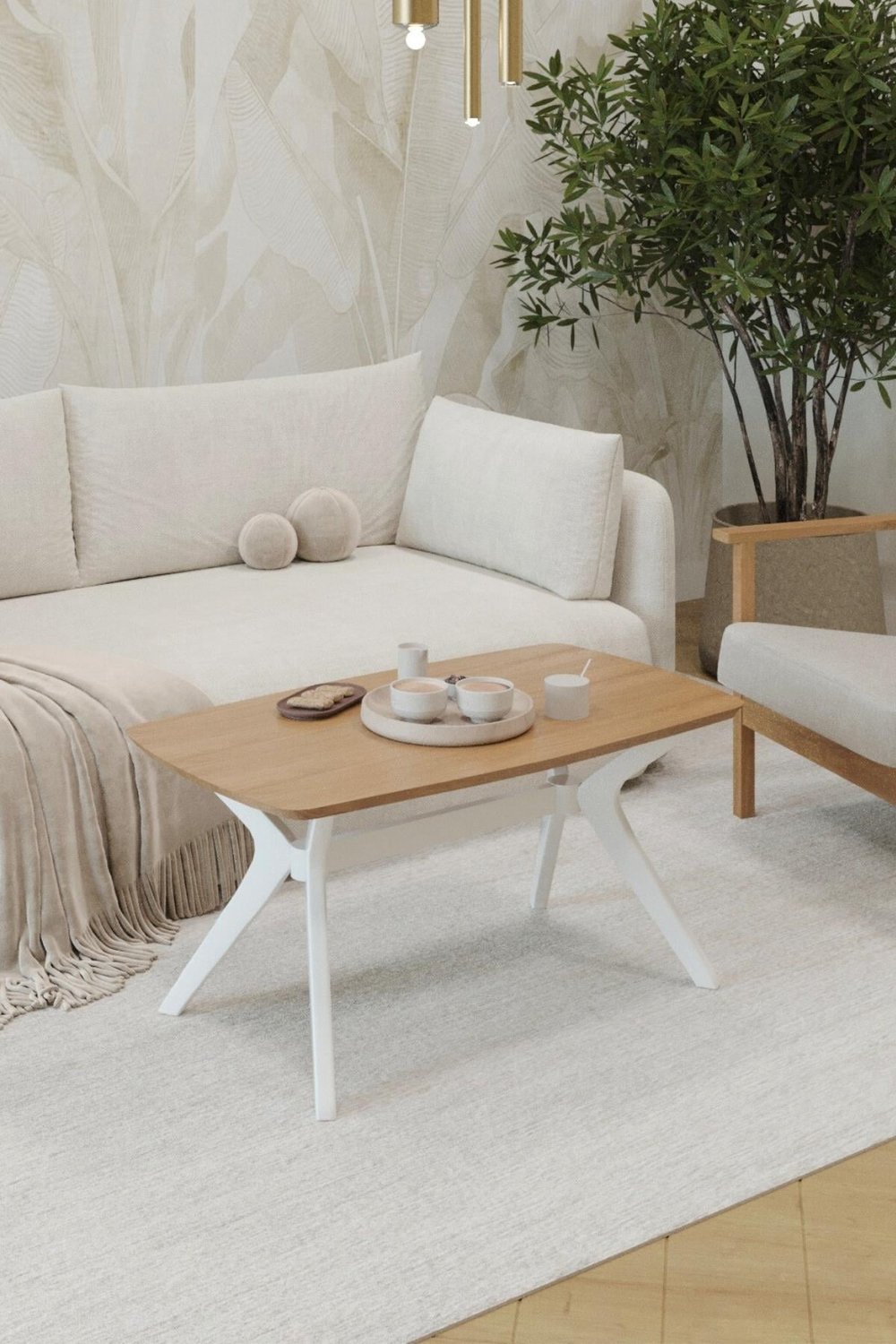 55x90 Ceviz-Krem Orta Sehpa Oturma Odası Sehpa-Salon Sehpa Zen Model