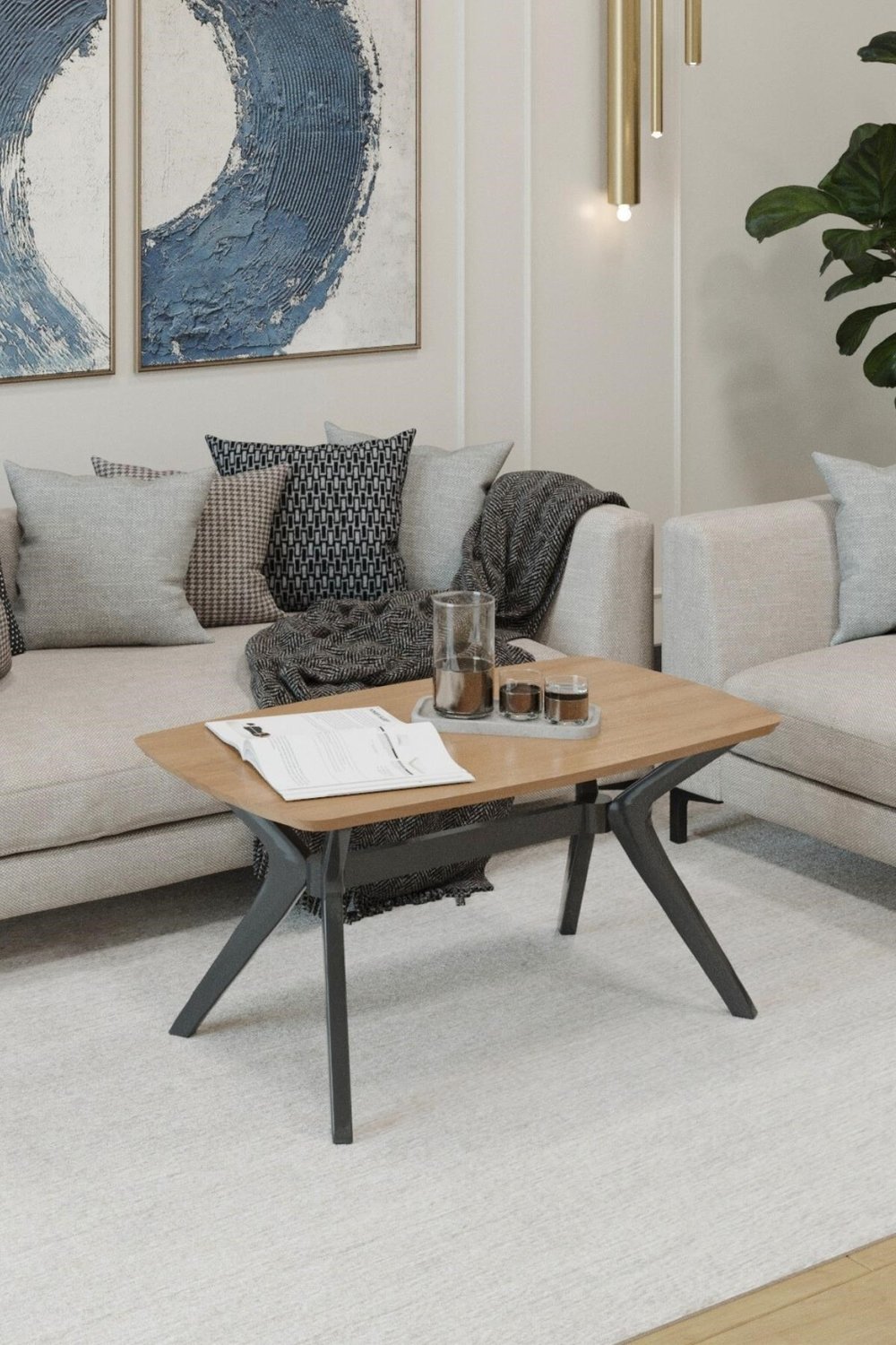55x90 Ceviz-Siyah Orta Sehpa Oturma Odası Sehpa-Salon Sehpa Zen Model