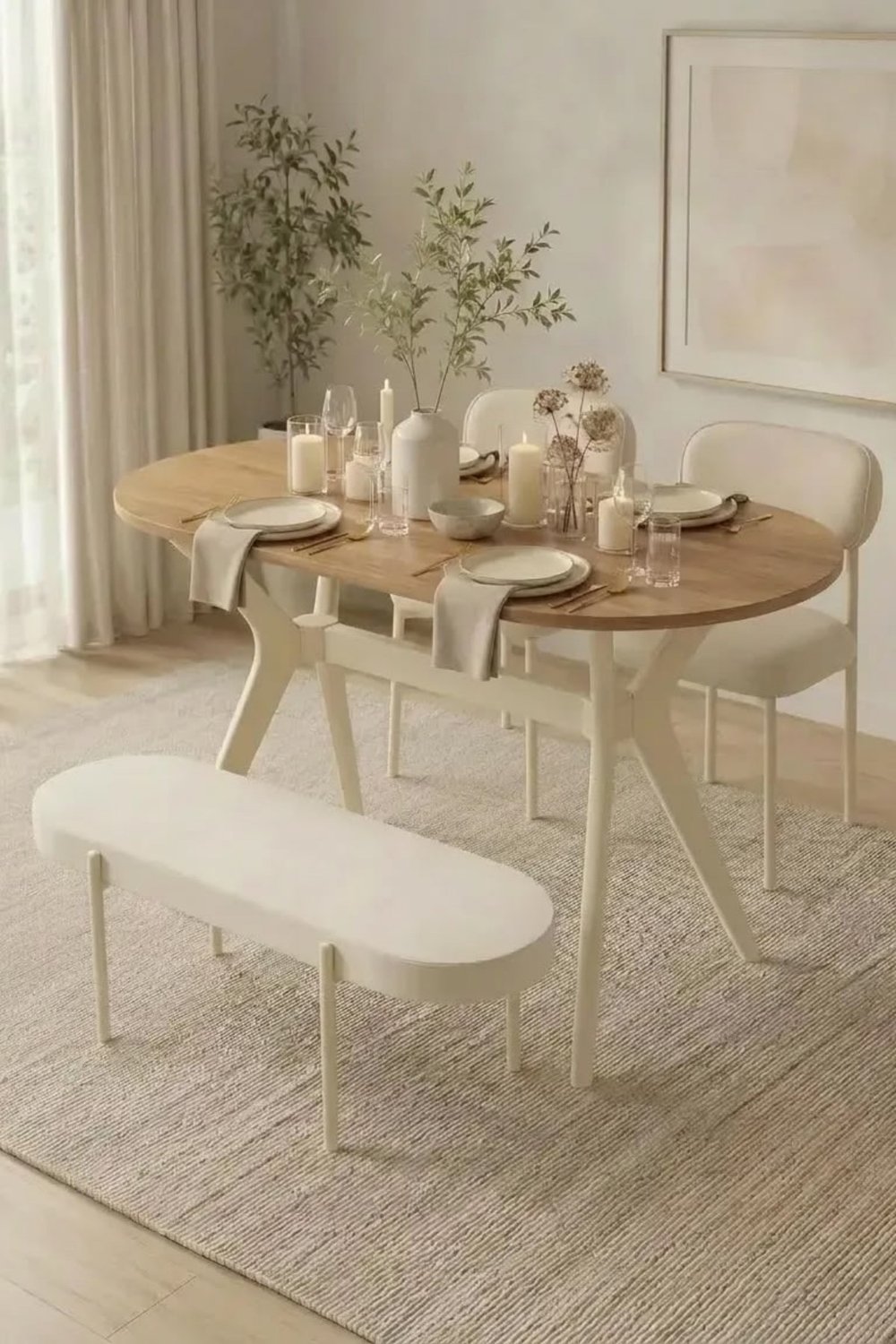 70x120 Mutfak Masa Takımı 2 Sandalye 1 Bench Yıldız Model
