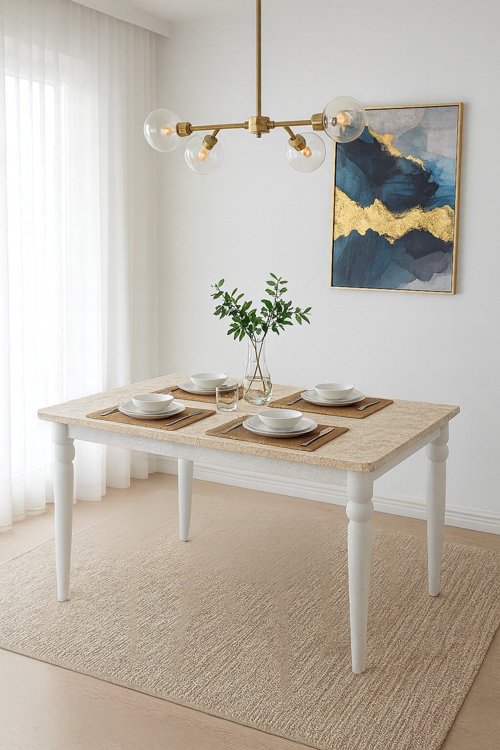 70x120 Mutfak Masası Sultan Serisi Balkon Masası (Sadece Masa)-Traverten/Beyaz 70 x 120