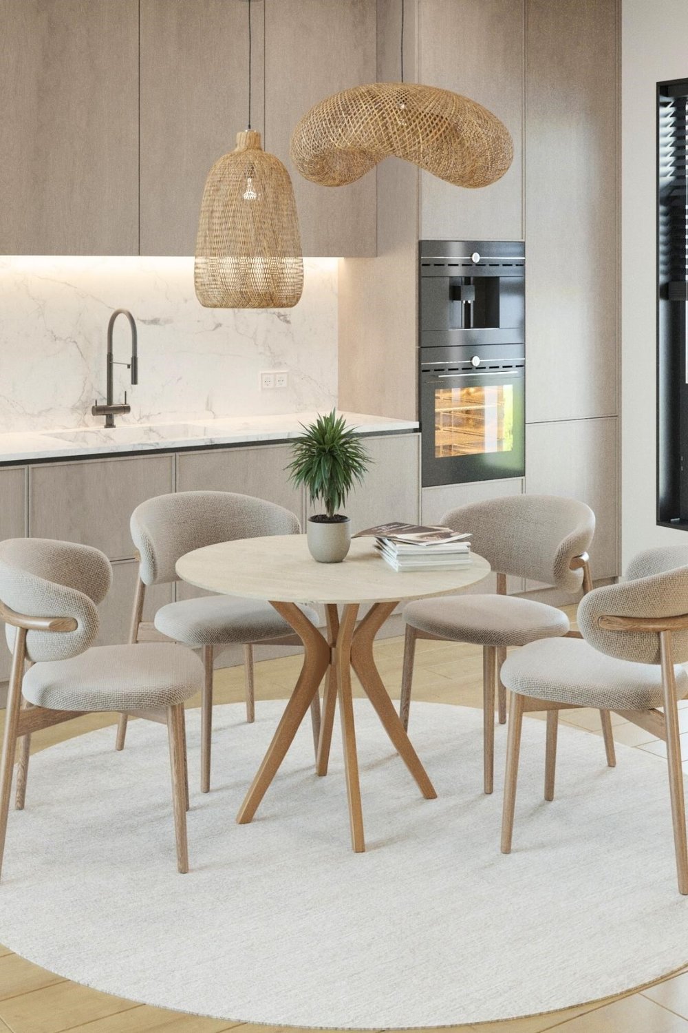80x80cm Yuvarlak Masa (Sadece Masa) Traverten-Ceviz Mutfak Masası-Balkon Masası Pera Model (Masa)