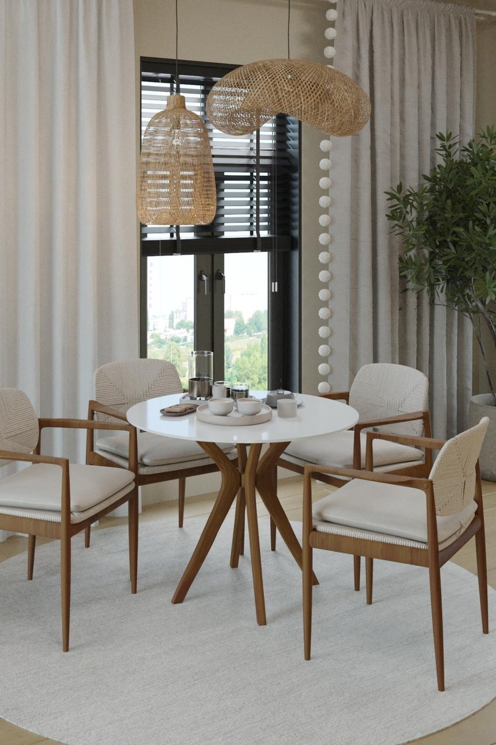 90x90cm Yuvarlak Masa (Sadece Masa) Beyaz-Ceviz Mutfak Masası-Balkon Masası Pera Model