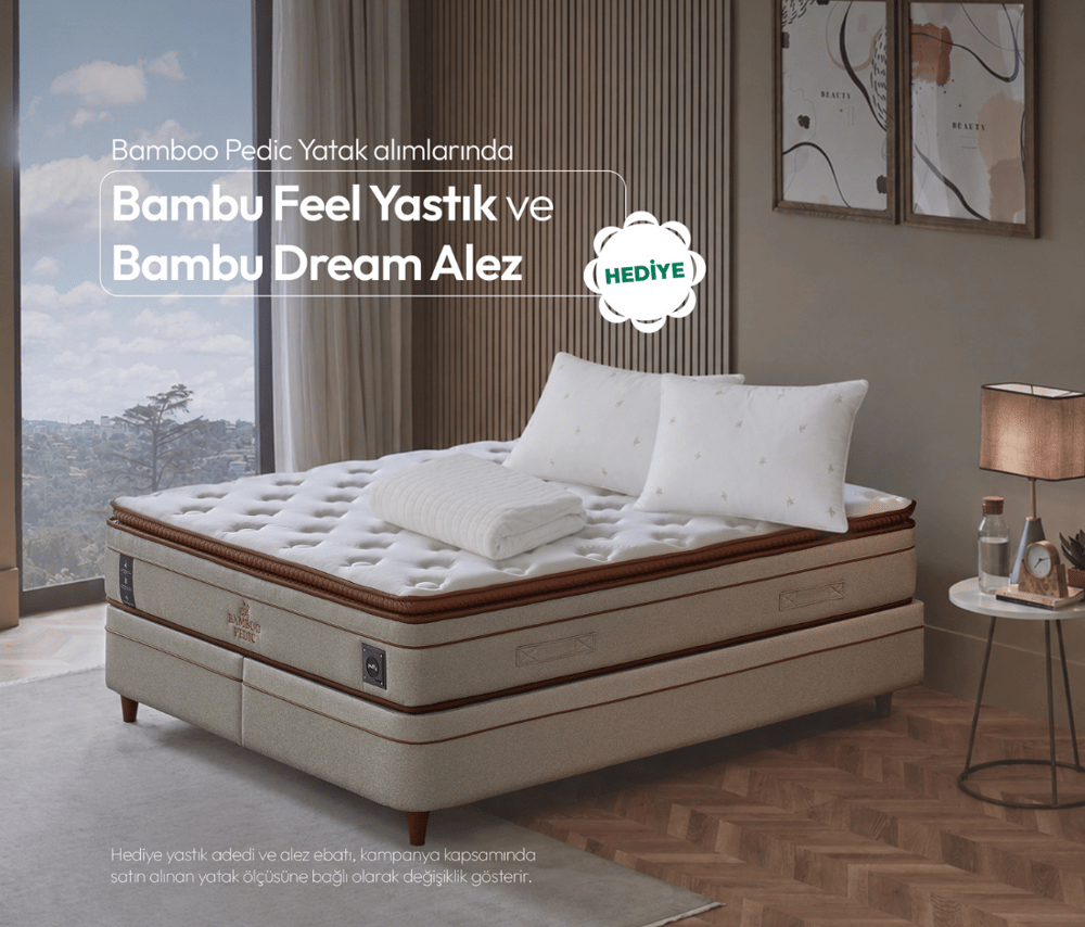 Puffy Bamboo Pedic Yatak Yastık ve Alez Hediyeli