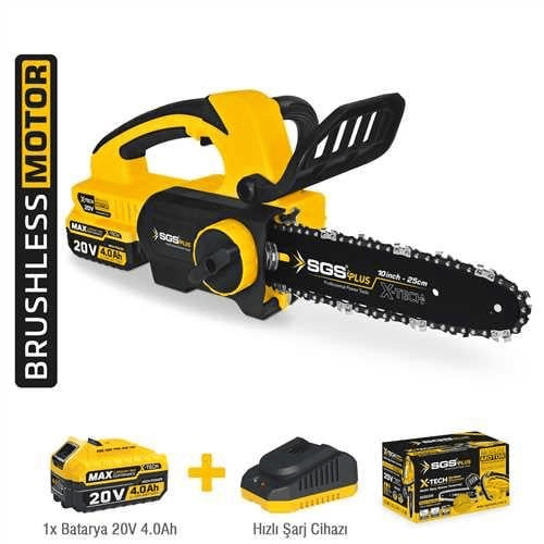 AKÜLÜ AĞAÇ KESME TESTERESİ SETİ 25 CM 20V 1*4.0 Ah (KÖMÜRSÜZ MOTOR)