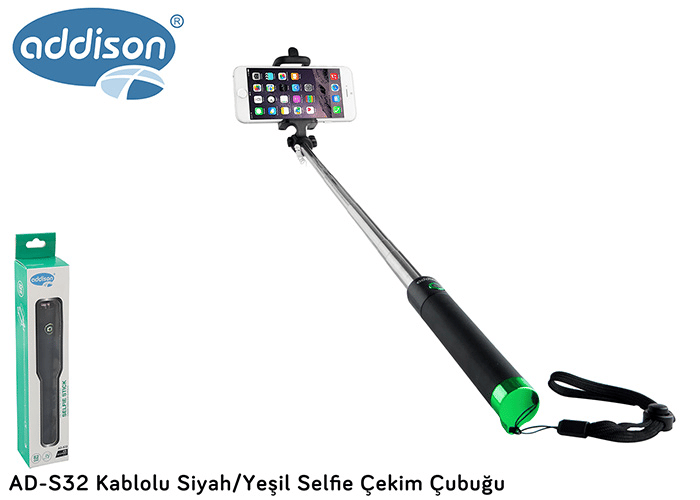 Addison AD-S32 Kablolu Siyah/Yeşil Selfie Çekim Çubuğu