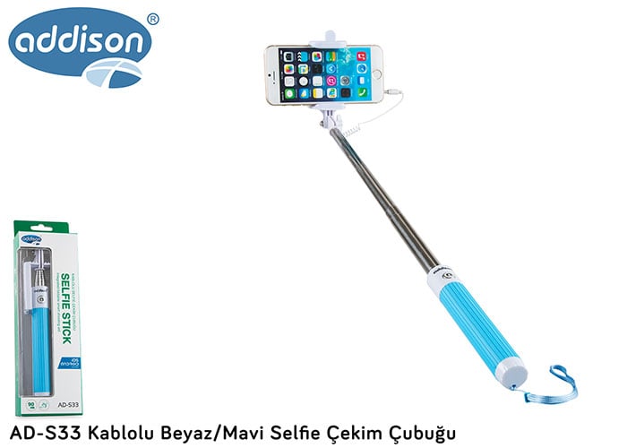Addison AD-S33 Kablolu Beyaz/Mavi Selfie Çekim Çubuğu