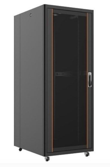 Ager AG-VB42U8010S1-BAAA-A-M1 Montajlı Vega Serisi Dikili Tip Kabinet (Ön Tek Açılım Cıtalı Cam/B - S1 Siyah) + Teker Takımı