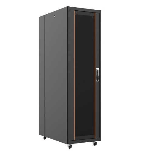 Ager AG-VB42U8080S1-BAAA-A-M1 Montajlı Vega Serisi Dikili Tip Kabinet (Ön Tek Açılım Cıtalı Cam/B - S1 Siyah) + Teker Takımı