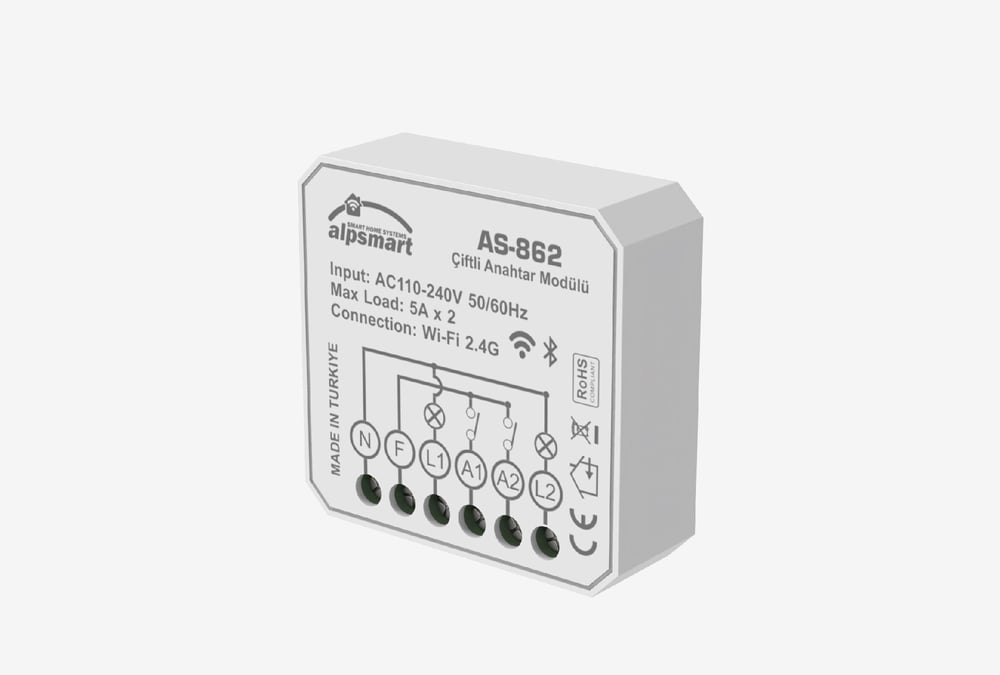 Alpsmart  AS-862 Çiftli Akıllı Wi-Fi Anahtar Modülü