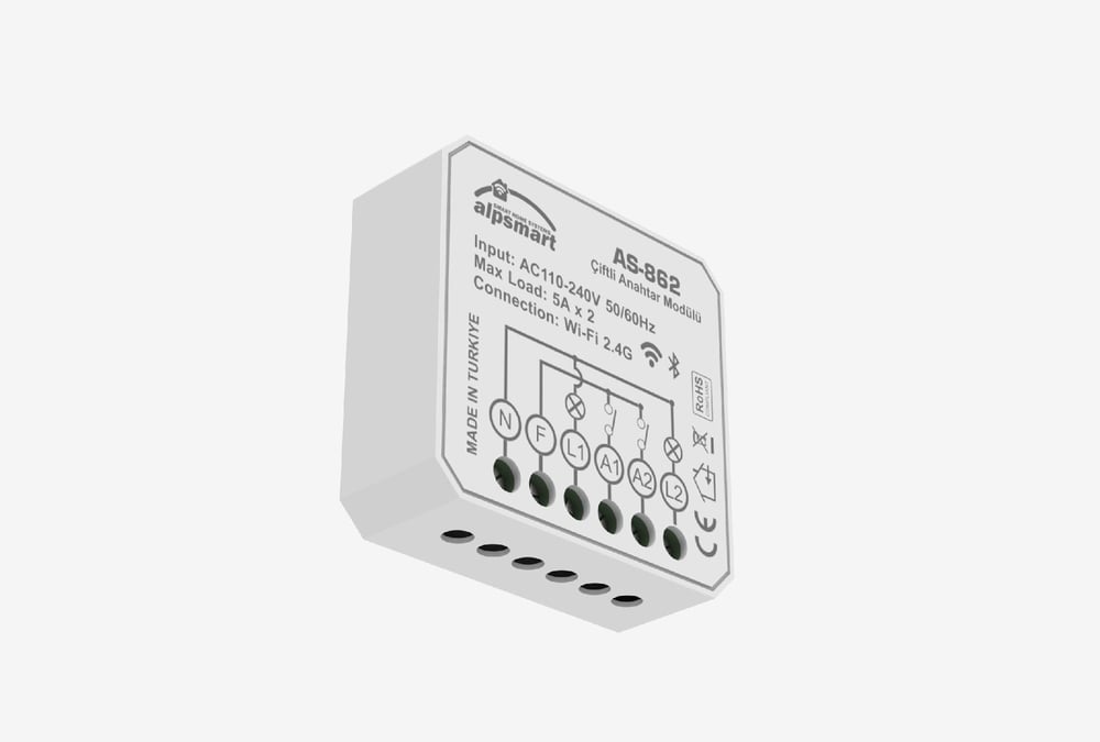 Alpsmart  AS-862 Çiftli Akıllı Wi-Fi Anahtar Modülü
