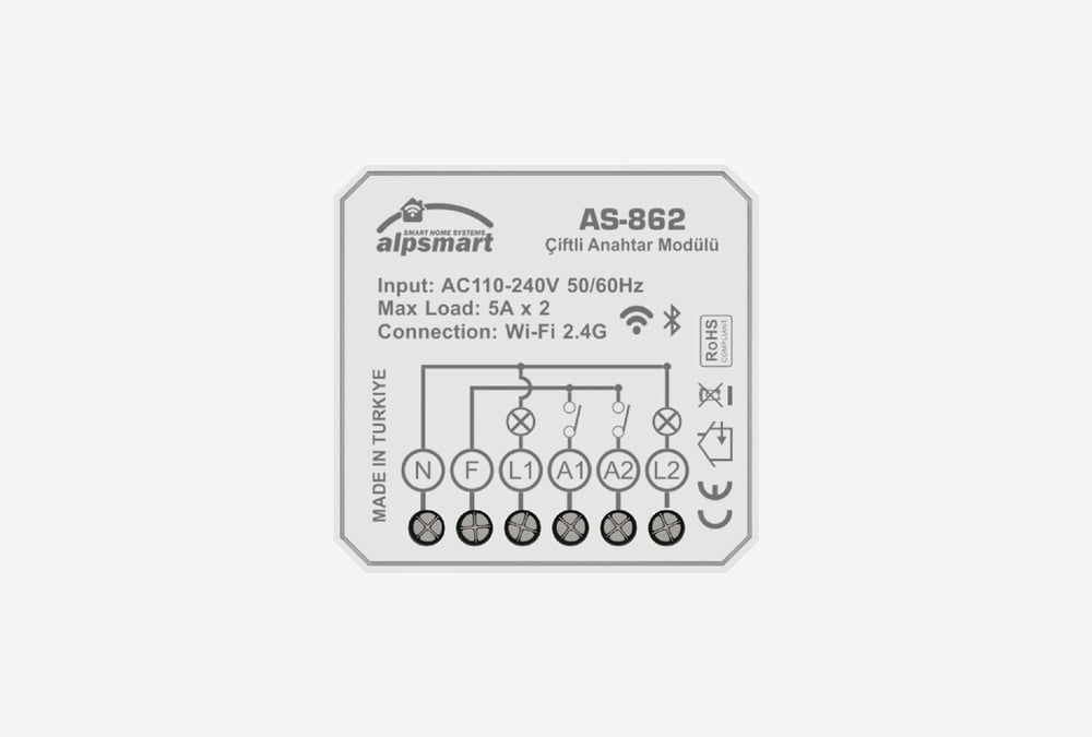 Alpsmart  AS-862 Çiftli Akıllı Wi-Fi Anahtar Modülü