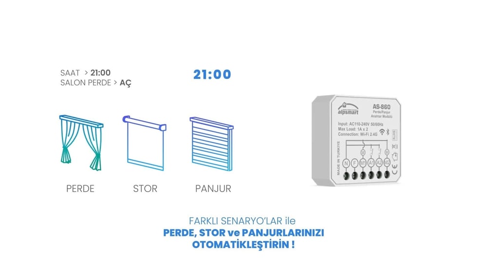Alpsmart AS-860 Akıllı Wi-Fi Perde / Stor v Panjur Anahtar Modülü