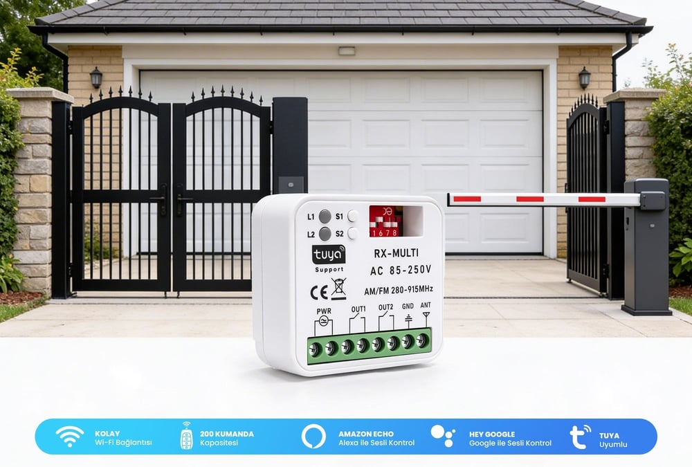 Alpsmart AS-865 Wi-Fi ve 433  Mhz Akıllı Tuya Destekli  Bariyer, Kayar Kapı, Kepenk  Kontrol Kartı  (Çift Kanal)