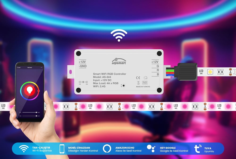 Alpsmart AS844 Akıllı Wi-Fi RGB LED Şerit Kontrolcüsü