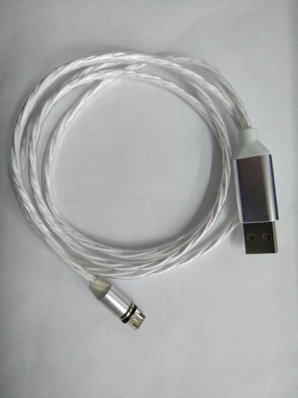 Android Mıknatıslı ve Ledli Beyaz 1 Metre Şarj Kablosu