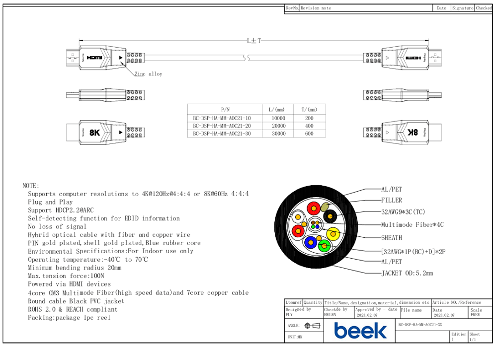 Beek BC-DSP-HA-MM-AOC21-10 8K-60HZ 4K-120HZ HDMI 2.1 AOC Fiber HDMI Kablo