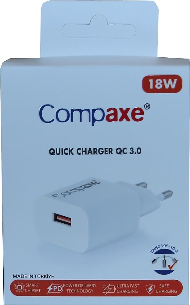 Compaxe CTA-150QCUL24B 18W 5V 3A/9V 2A/12V 1.5A QC Adaptör + 2.4A Usb To Lightning Kablo Şarj Seti