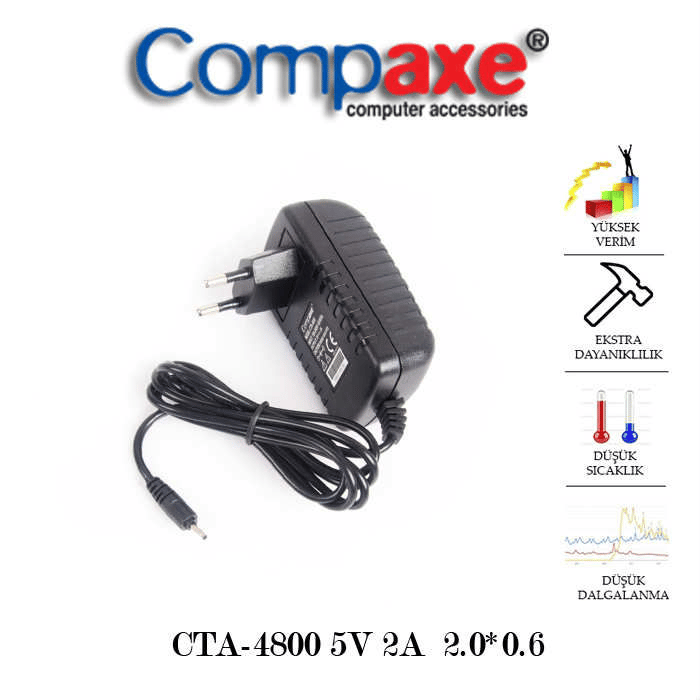 Compaxe CTA-4800 5 Volt 2 Amper 2.0mm x 0.6mm Tablet Adaptörü