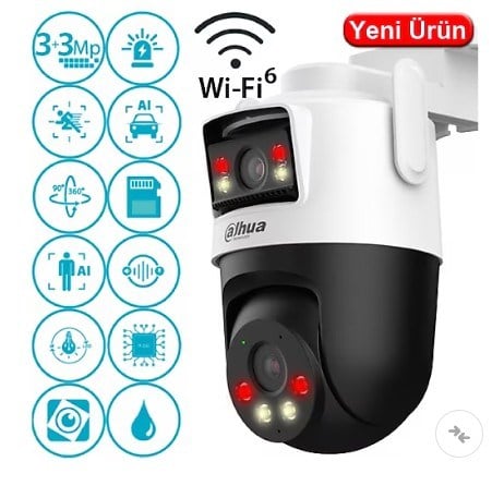 Dahua IPC-WPT1339DD-SW-3E2 3MP+3MP Çift Kameralı H265+ Wifi Sesli Konuşmalı Akıllı IP PT Kamera