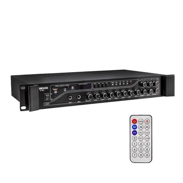 Dexun D-230 250 Watt 3 Zone İki Mikrofon Girişli Hat Trafolu Anfi  Usb-Bt 4/16-70-100v