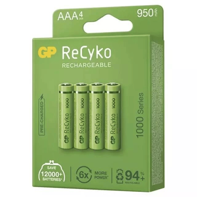 GP Recyko 950mAh Ni-MH AAA Şarjlı İnce Kalem Pil 4lü Paket