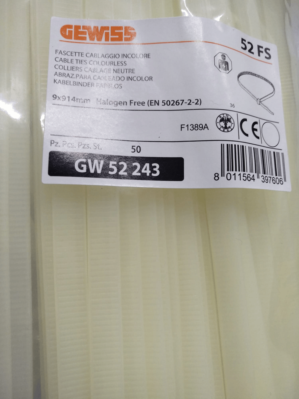Gewiss GW-52243 9X914mm Halegon Free Kablo Bağı Beyaz - 50 Li Paket Halinde