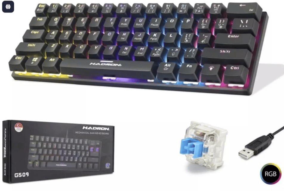 Hadron G509B Kablolu Oyuncu Mini Klavye Mekanik Red Switch Mavi Q Beyaz