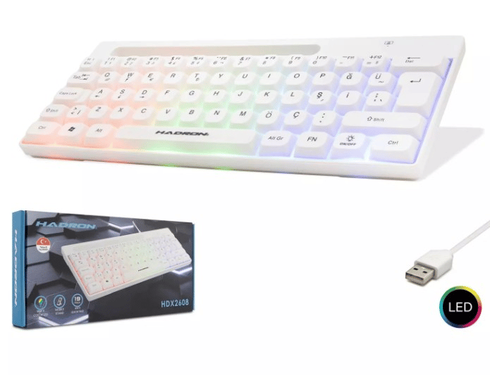 Hadron HDX2608 Kablolu Oyuncu Mini Klavye Led Q Beyaz