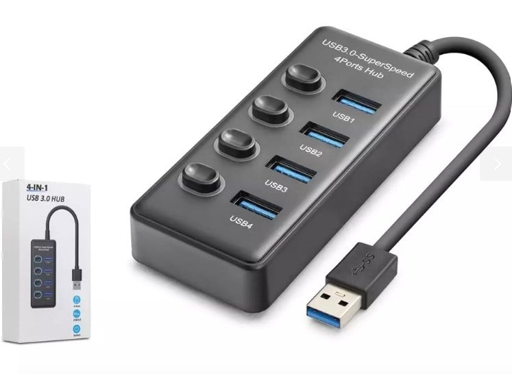 Hadron HDX7048 USB 3.0 Hub Anahtarlı 4 Port 5 Gbps - Siyah