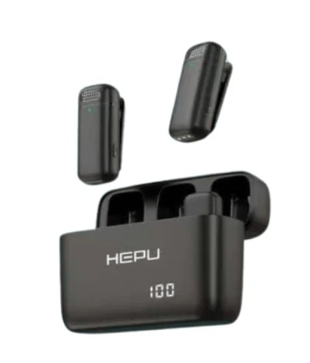 Hepu HP-6 Mini Kablosuz 2 Li Mikrofon + LED Ekranlı Şarj Kutusu
