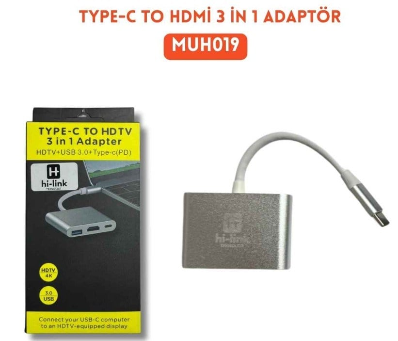 Hi-Link MUH019 Type-C to HDMI 3 in 1 3 Port Combo Hub Çoğaltıcı