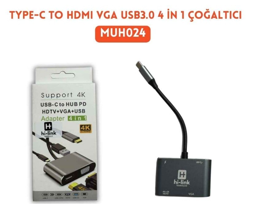 Hi-Link MUH024 TYPE-C to HDMI 4 in 1 4 Port Hub Combo Çoğaltıcı