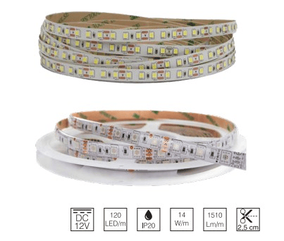İnoled 4315-02 12 Volt 2835 Günışığı Silikonlu 3 Çip Şerit Led 120 Led - 5 Metre