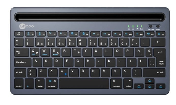Lecoo BK100 Kablosuz Bluetooth Çoklu Cihaz ile Uyumlu Şarj Edilebilir Türkçe Q Klavye Gri