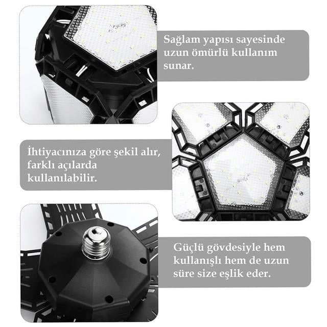 Ledx Ayarlanabilir Açılı 5 Kanatlı 148 Smd Ledli Galaxy Projektör Işığı 60W 6600 Lumen E27 32cm Çap